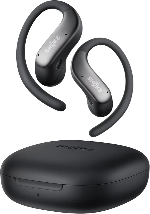Écouteurs Shokz OpenFit Air 2 noirs avec leur boîtier de charge
